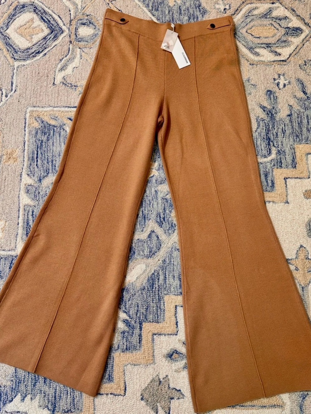 NWT Minnie Rose Palazzo Pants L Tan  Stretch Comfy Designer Minimalism Refined
